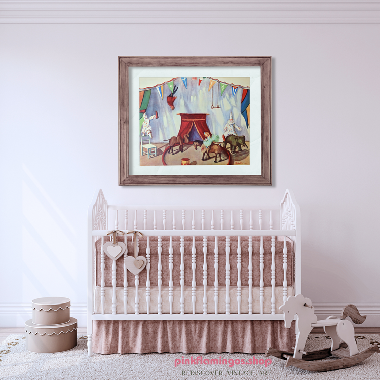 Humpty Dumpty Circus by Renée Barnes | 1930s Vintage Lithograph | Whimsical Toy Room Wall Art