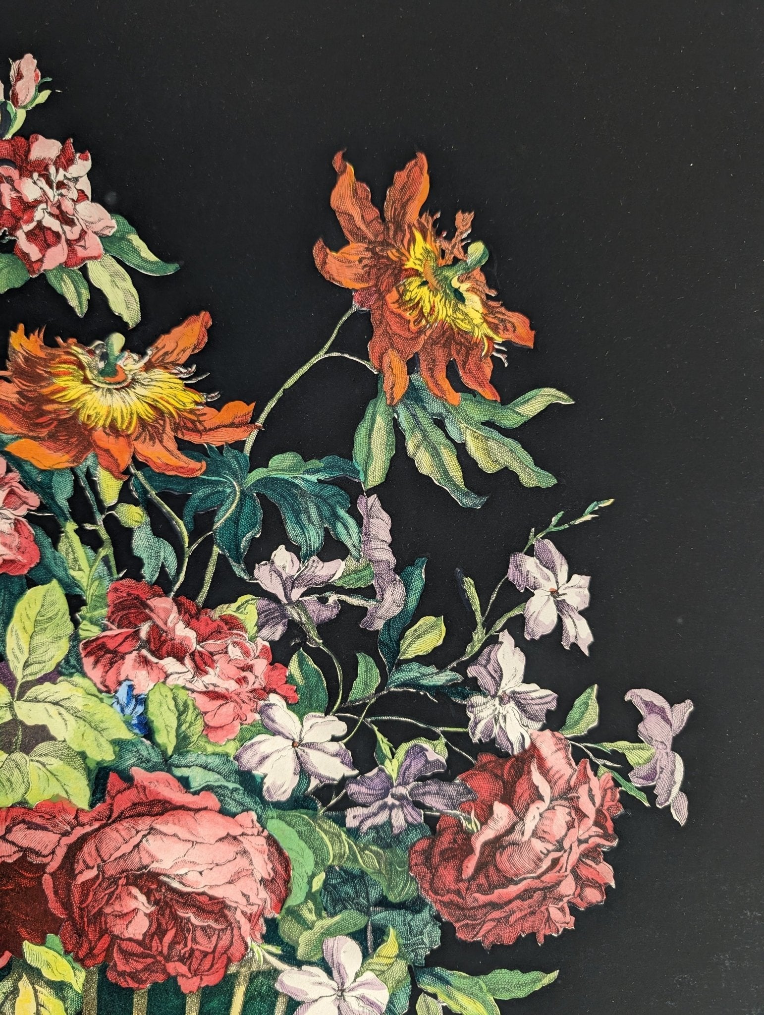 Basket of Flowers No. 1 | Jean - Baptiste Monnoyer Floral Chromolithograph | 1948 Vintage Print by Catalda Fine Arts - Chromolithograph - Pink Flamingos