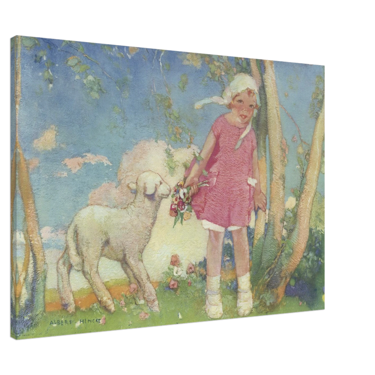 Mary and Her Little Lamb by Albert Hencke | Vintage Nursery Art Print | Canvas Print