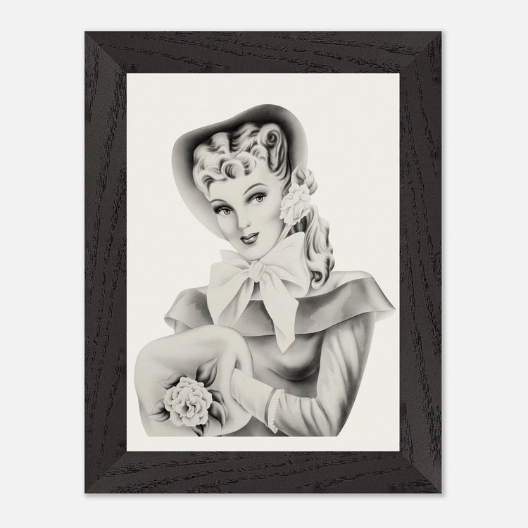 Vintage Romantic Portrait - Portrait with Bow | 1940s Turner Airbrushed Art