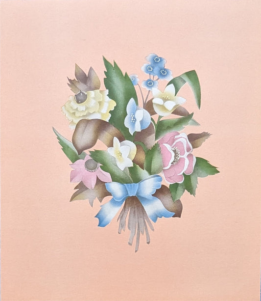 Beautytone Bouquet in Coral by Terone, 1943 mint condition vintage lithograph by Borin Art - Pink Flamingos