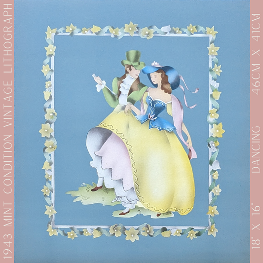 Beautytone Couples Dancing by Terone, 1943 mint condition vintage lithograph from Borin Art - Pink Flamingos