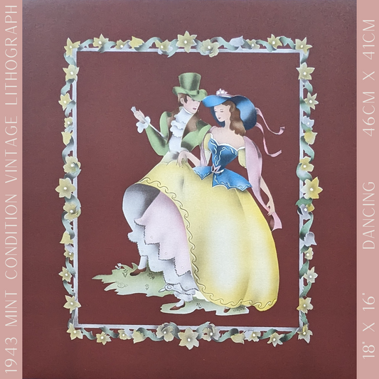 Beautytone Couples Dancing by Terone, 1943 mint condition vintage lithograph from Borin Art - Pink Flamingos