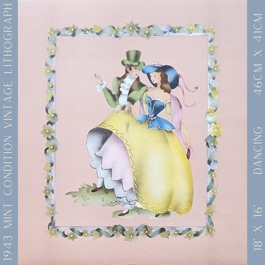 Beautytone Couples Dancing by Terone, 1943 mint condition vintage lithograph from Borin Art - Pink Flamingos