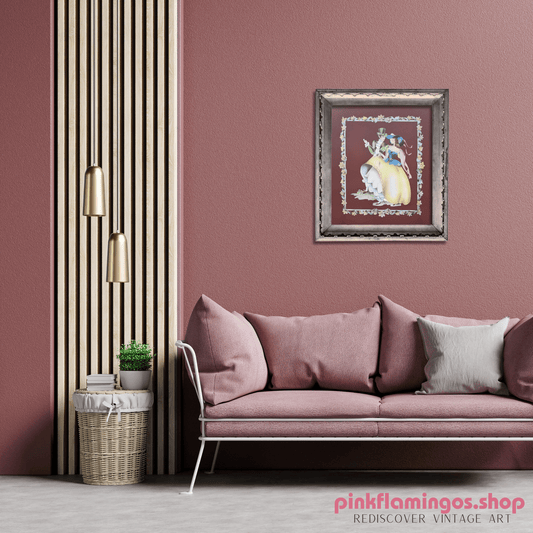 Beautytone Couples Dancing in Dubonnet by Terone | 1943 Vintage Lithograph | Regency Wall Art - Offset Lithograph - Pink Flamingos