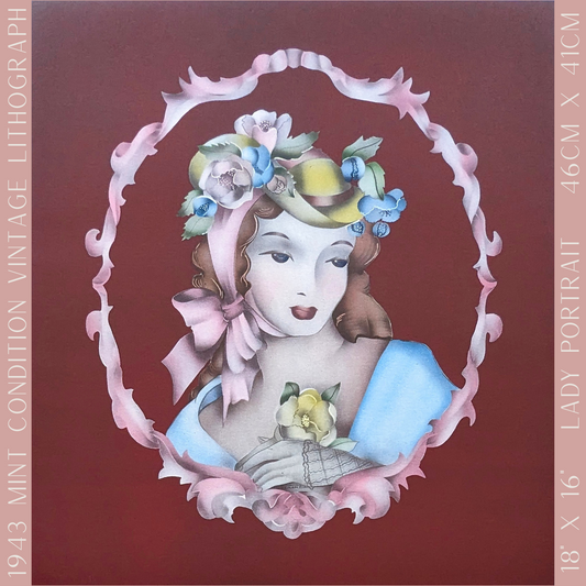 Beautytone Lady Portrait by Terone, 1943 mint condition vintage lithograph from Borin Art - Pink Flamingos