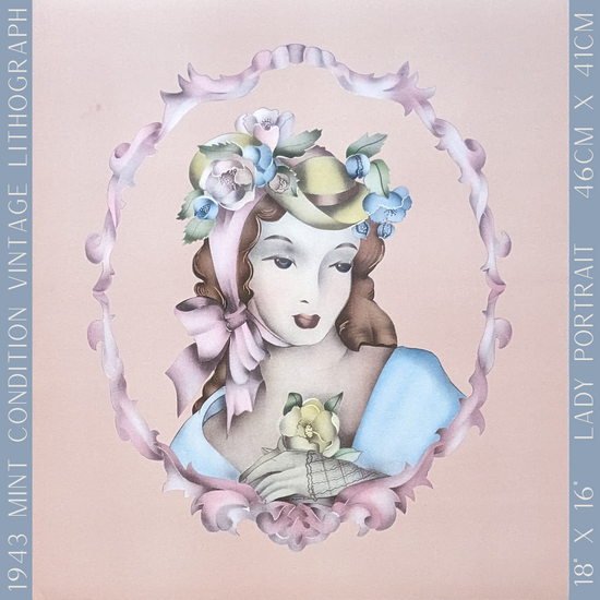 Beautytone Lady Portrait by Terone, 1943 mint condition vintage lithograph from Borin Art - Pink Flamingos