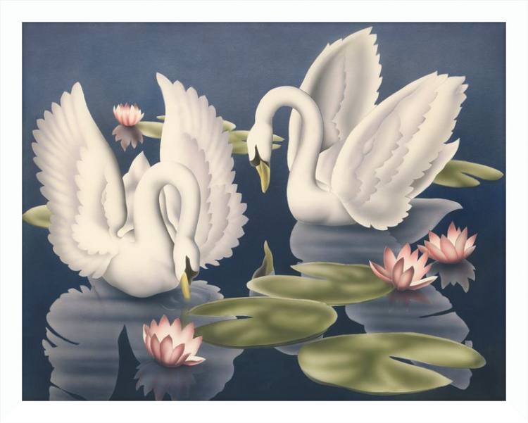 Custom Framed Turner Swans and Lillies | Premium Giclee Print | Vintage Bird Lithograph