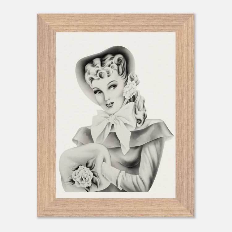 Vintage Romantic Portrait - Portrait with Bow | 1940s Turner Airbrushed Art