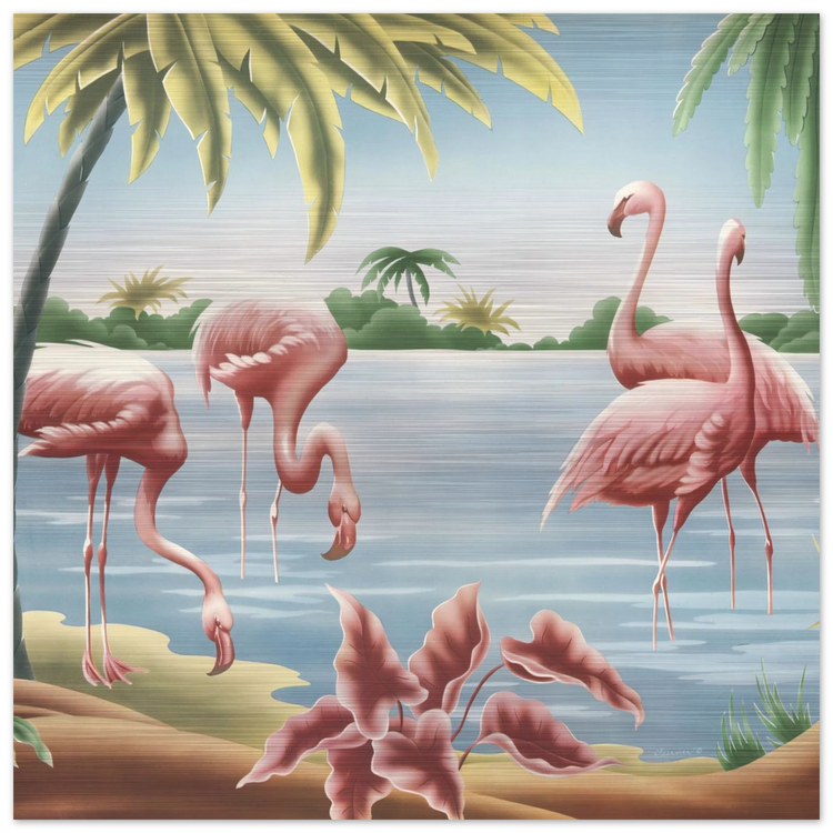 Turner Flamingo Brushed Aluminum Print | Vintage Tropical Bird Lithograph Metal Art