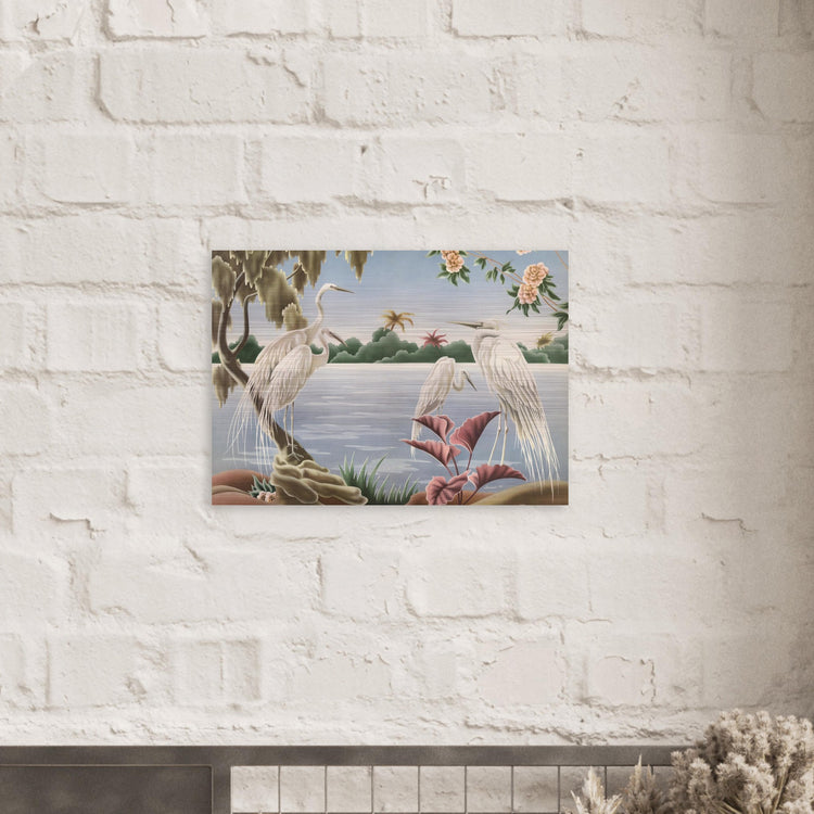 Turner Egrets Brushed Aluminum Print | Vintage Lakeside Bird Lithograph Metal Art