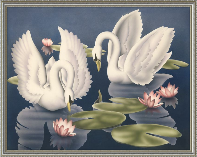 Custom Framed Turner Swans and Lillies | Premium Giclee Print | Vintage Bird Lithograph