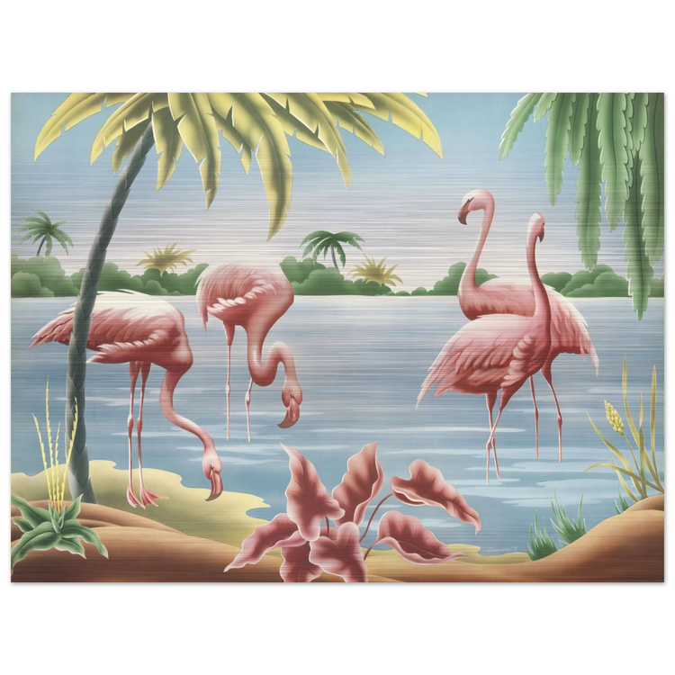 Turner Flamingo Brushed Aluminum Print | Vintage Tropical Bird Lithograph Metal Art