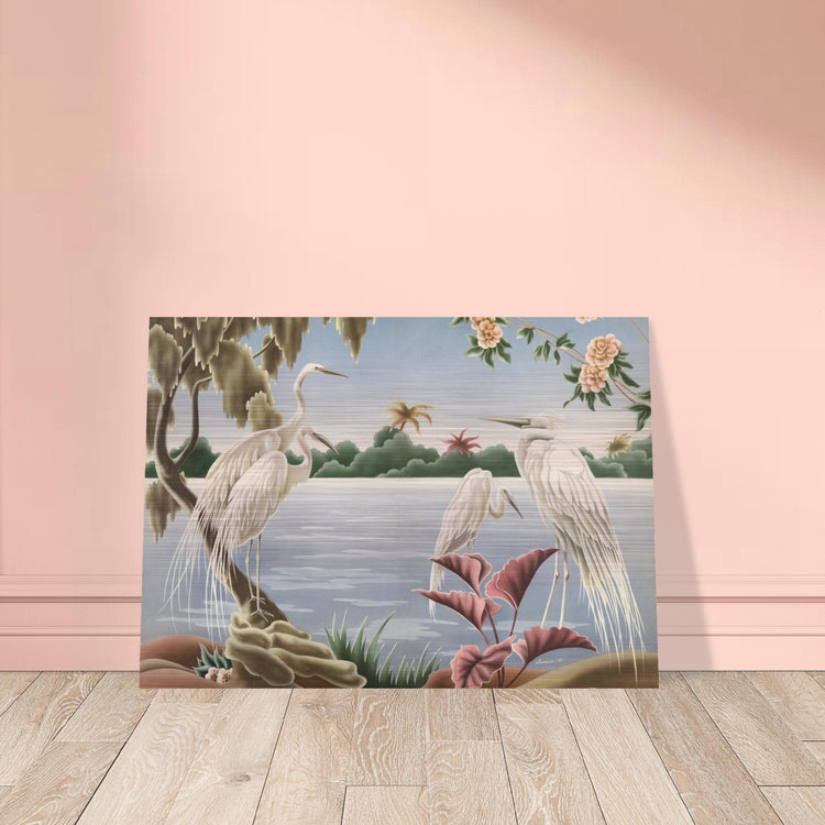 Turner Egrets Brushed Aluminum Print | Vintage Lakeside Bird Lithograph Metal Art