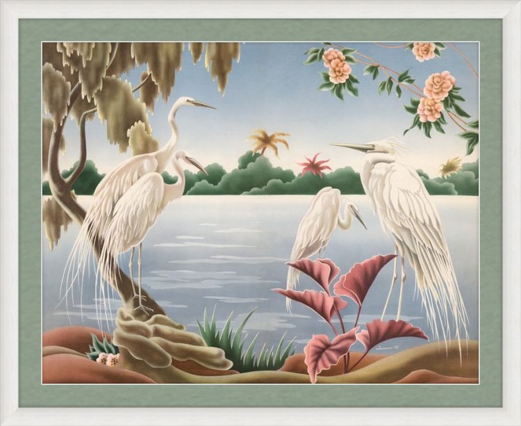 Custom Framed Turner Egrets | Premium Giclee Print | Vintage Bird Lithograph