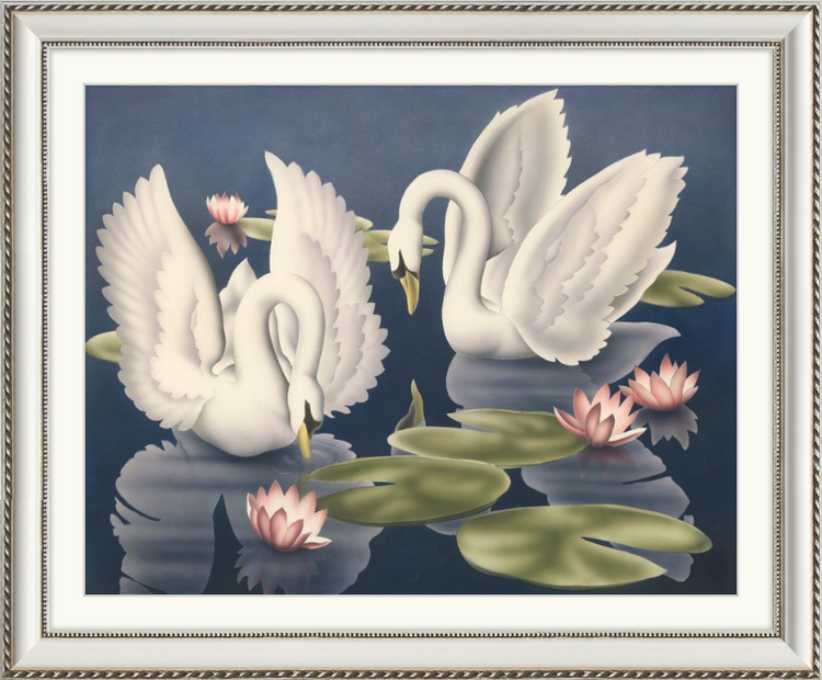 Custom Framed Turner Swans and Lillies | Premium Giclee Print | Vintage Bird Lithograph