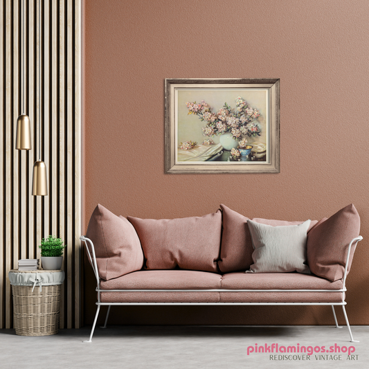 Apple Blossoms by J. Carrier | 1940s Vintage Floral Lithograph | Romantic Botanical Wall Art