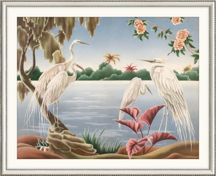 Custom Framed Turner Egrets | Premium Giclee Print | Vintage Bird Lithograph