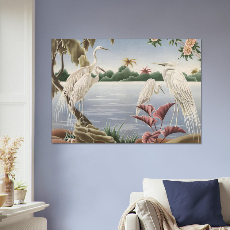 Turner Egrets Wrap-Around Canvas Print | Vintage Lakeside Bird Wall Art