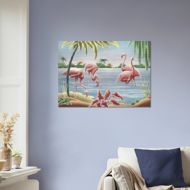 Turner Flamingo Brushed Aluminum Print | Vintage Tropical Bird Lithograph Metal Art