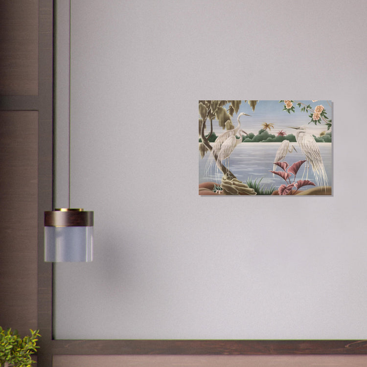 Turner Egrets Brushed Aluminum Print | Vintage Lakeside Bird Lithograph Metal Art