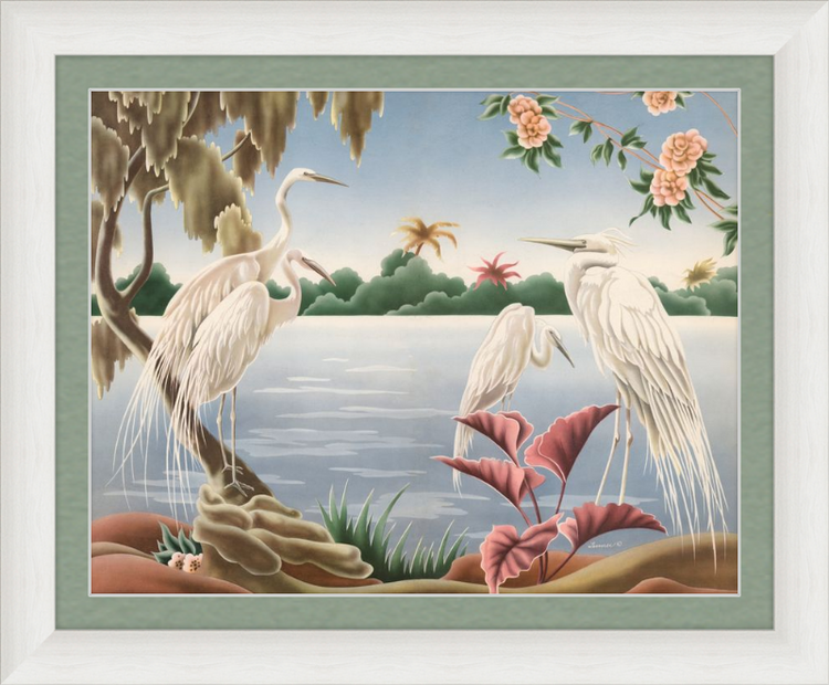 Custom Framed Turner Egrets | Premium Giclee Print | Vintage Bird Lithograph
