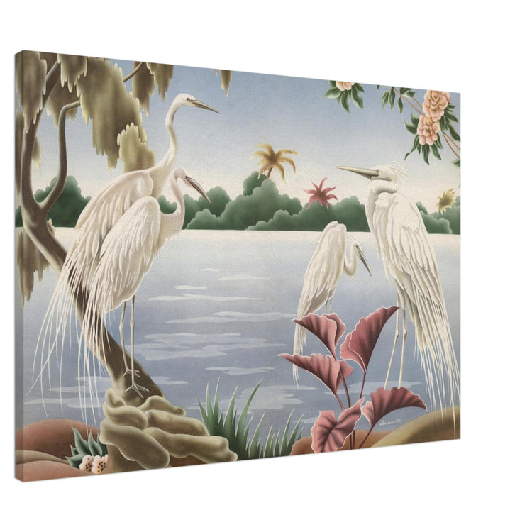 Turner Egrets Wrap-Around Canvas Print | Vintage Lakeside Bird Wall Art
