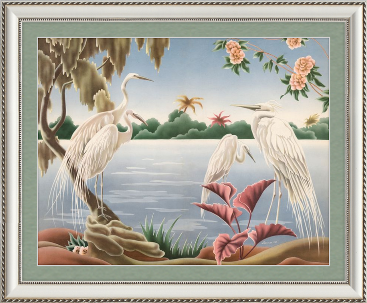 Custom Framed Turner Egrets | Premium Giclee Print | Vintage Bird Lithograph