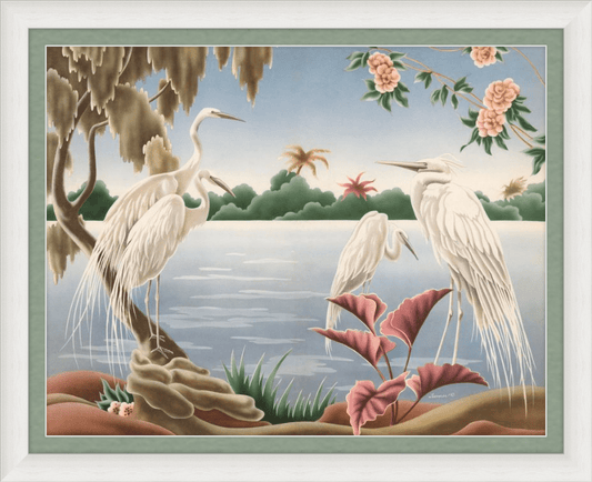 Custom Framed Turner Egrets | Premium Giclee Print | Vintage Bird Lithograph - Framed Prints - Pink Flamingos