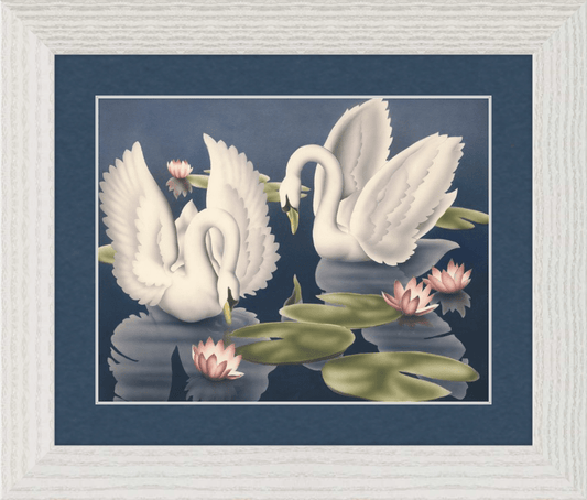 Custom Framed Turner Swans and Lillies | Premium Giclee Print | Vintage Bird Lithograph - Framed Prints - Pink Flamingos
