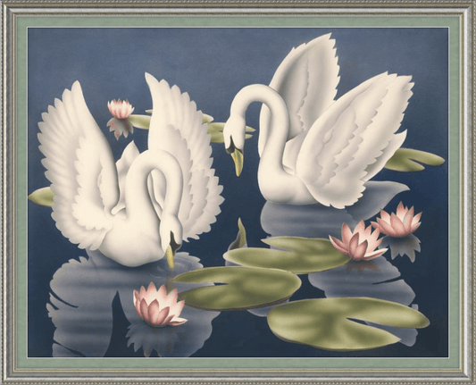 Custom Framed Turner Swans and Lillies | Premium Giclee Print | Vintage Bird Lithograph - Framed Prints - Pink Flamingos