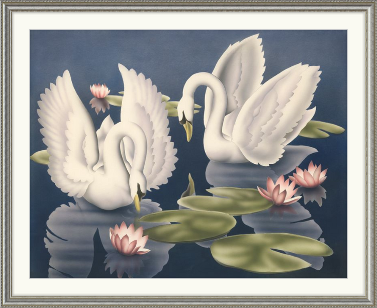 Custom Framed Turner Swans and Lillies | Premium Giclee Print | Vintage Bird Lithograph