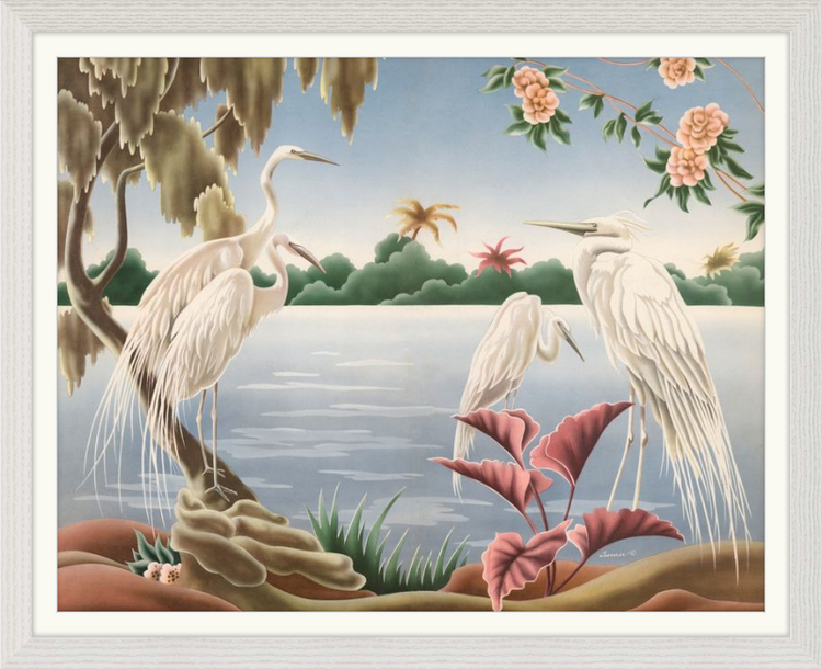 Custom Framed Turner Egrets | Premium Giclee Print | Vintage Bird Lithograph