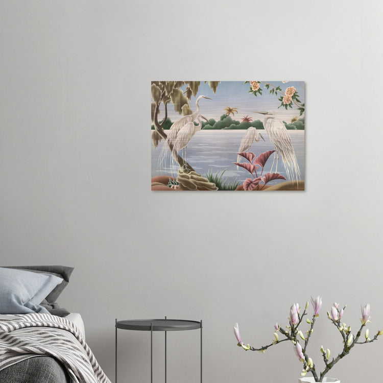 Turner Egrets Brushed Aluminum Print | Vintage Lakeside Bird Lithograph Metal Art