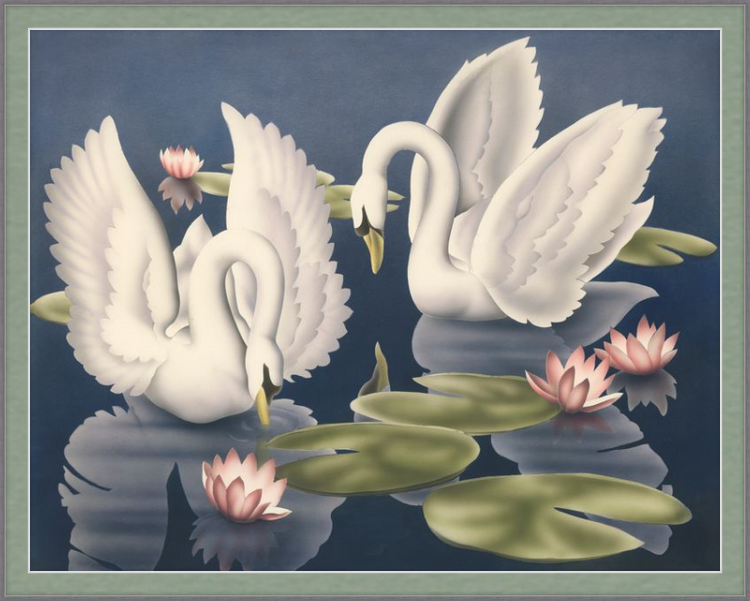 Custom Framed Turner Swans and Lillies | Premium Giclee Print | Vintage Bird Lithograph