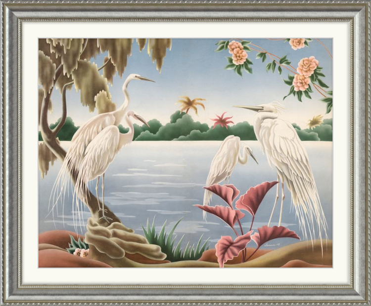 Custom Framed Turner Egrets | Premium Giclee Print | Vintage Bird Lithograph