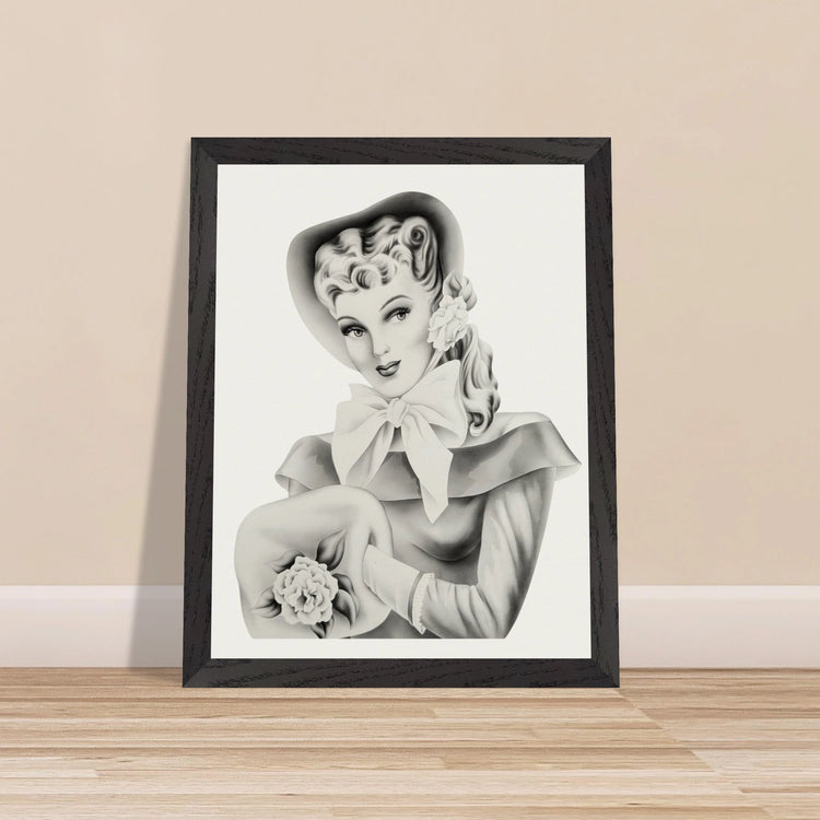 Vintage Romantic Portrait - Portrait with Bow | 1940s Turner Airbrushed Art