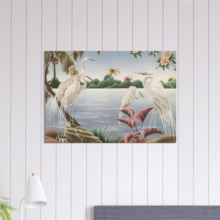 Turner Egrets Wrap-Around Canvas Print | Vintage Lakeside Bird Wall Art