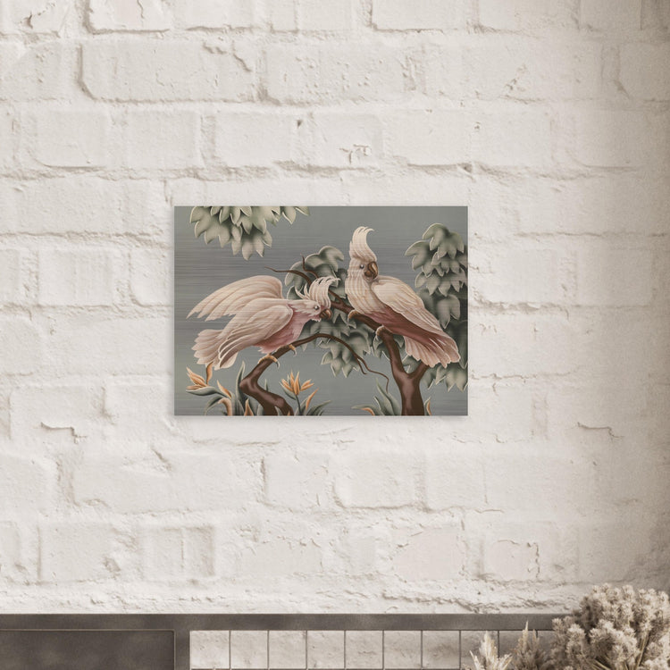 Turner White Cockatoos Brushed Aluminum Print | Vintage Tropical Bird Lithograph Metal Art
