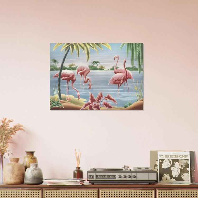 Turner Flamingo Brushed Aluminum Print | Vintage Tropical Bird Lithograph Metal Art