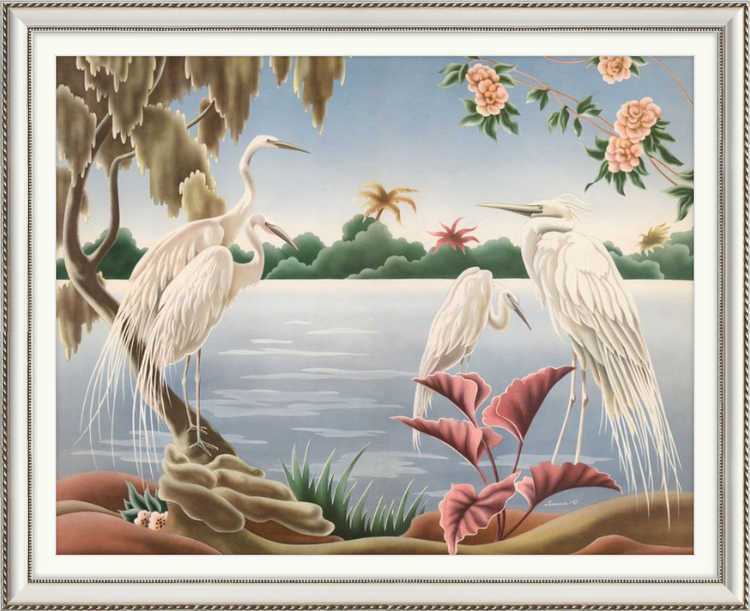 Custom Framed Turner Egrets | Premium Giclee Print | Vintage Bird Lithograph