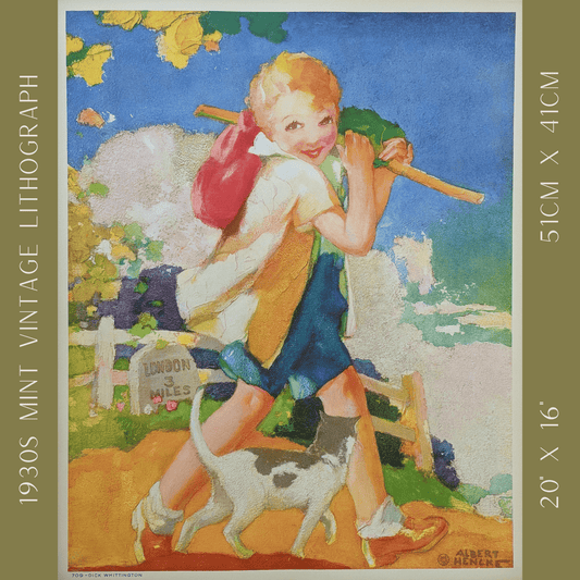 Dick Whittington by Albert Hencke | 1930s Vintage Lithograph | Classic Nursery Print - Offset Lithograph - Pink Flamingos