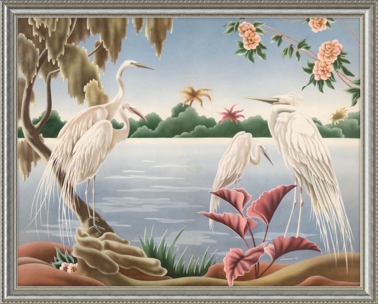 Custom Framed Turner Egrets | Premium Giclee Print | Vintage Bird Lithograph
