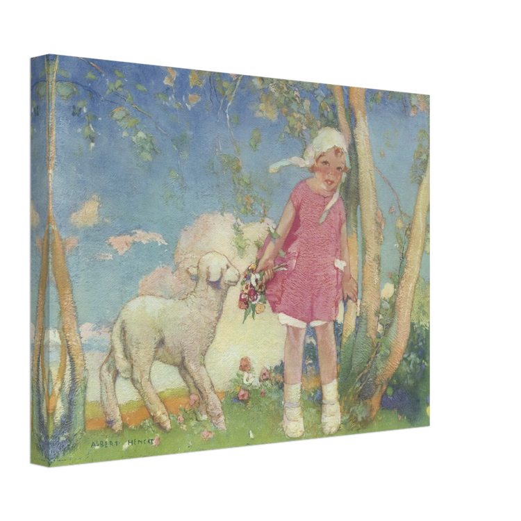 Mary and Her Little Lamb by Albert Hencke | Vintage Nursery Art Print | Canvas Print