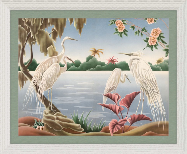 Custom Framed Turner Egrets | Premium Giclee Print | Vintage Bird Lithograph