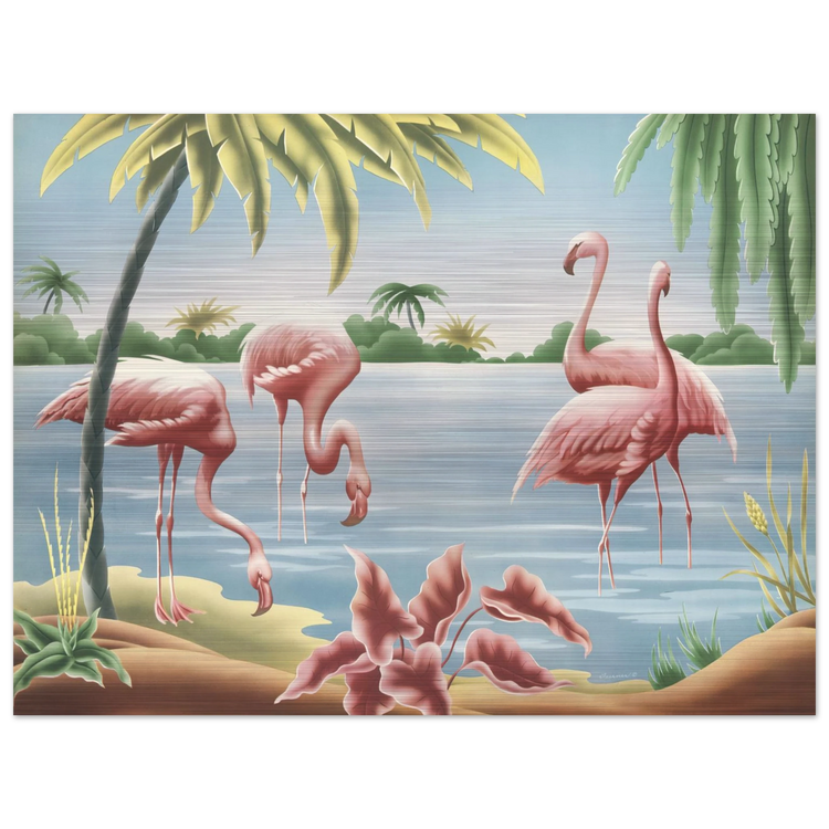 Turner Flamingo Brushed Aluminum Print | Vintage Tropical Bird Lithograph Metal Art