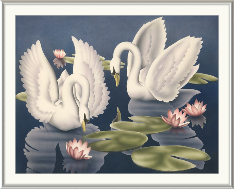 Custom Framed Turner Swans and Lillies | Premium Giclee Print | Vintage Bird Lithograph