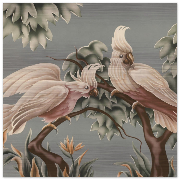 Turner White Cockatoos Brushed Aluminum Print | Vintage Tropical Bird Lithograph Metal Art