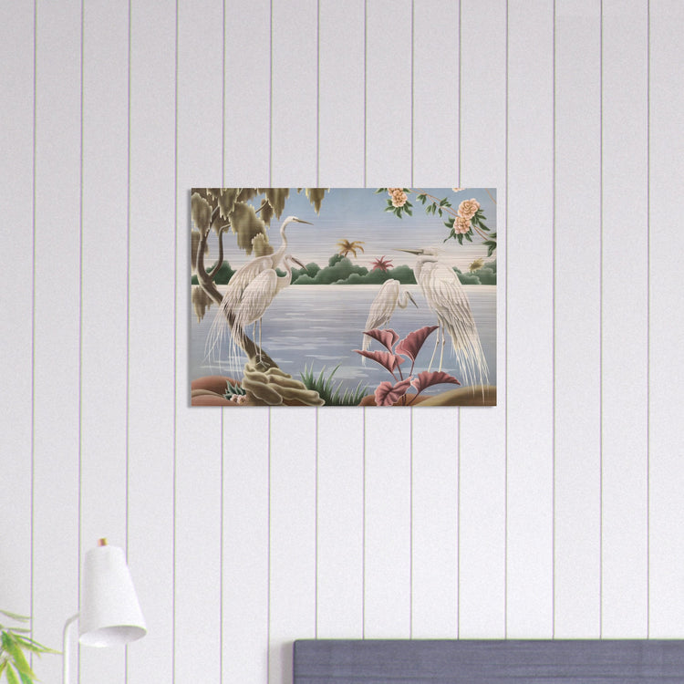 Turner Egrets Brushed Aluminum Print | Vintage Lakeside Bird Lithograph Metal Art