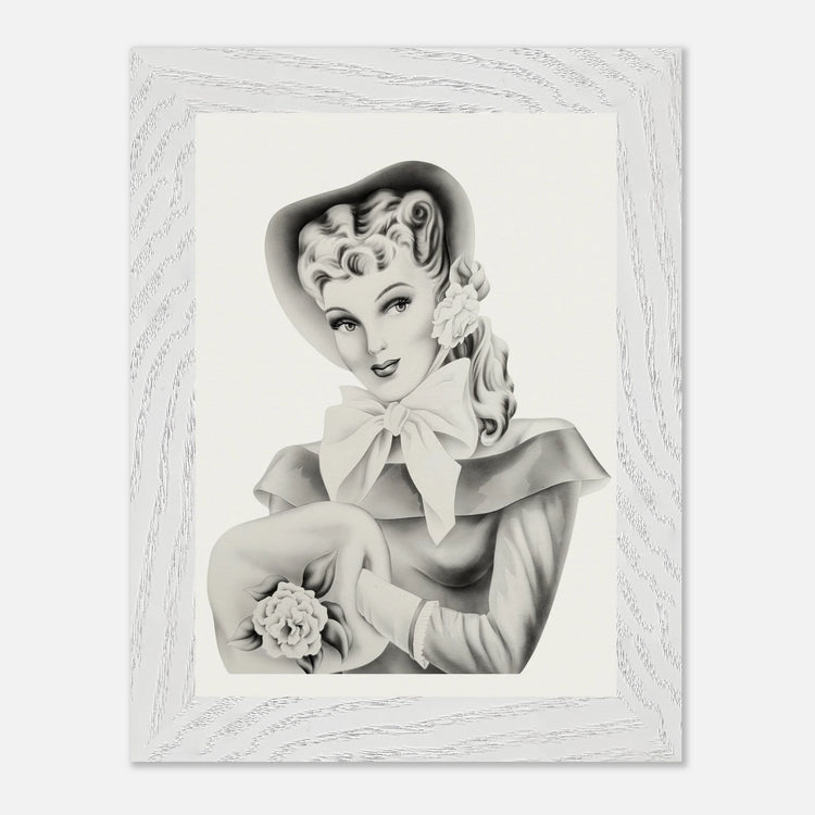 Vintage Romantic Portrait - Portrait with Bow | 1940s Turner Airbrushed Art